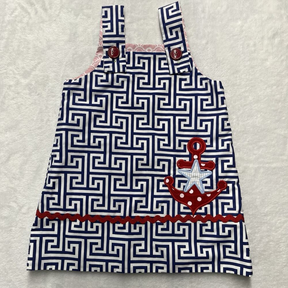 Reversible Dress Toddler Girls 4/5T Nautical Beach Summer Spring‎ Bunny Ric Rac